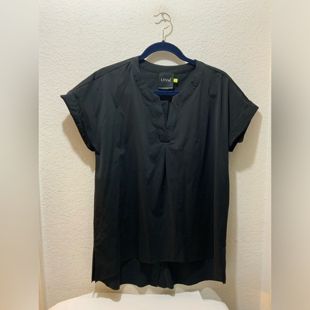 Lysse black back button down wrinkle free shirt small